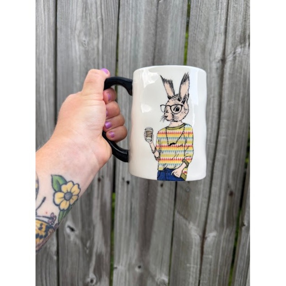 Hipster Whimsical Animal Signature Housewares Rabbit Mug OS White Coffee Cup